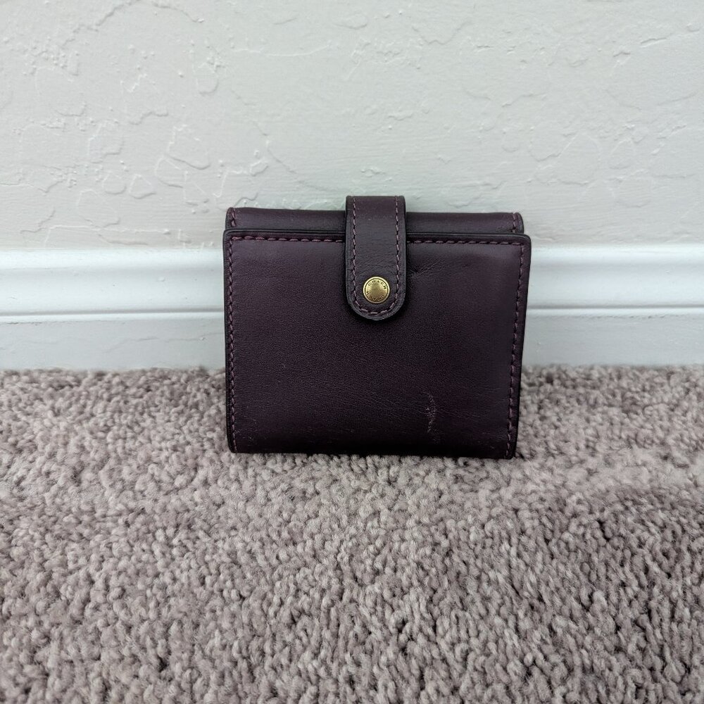 Coach Small Trifold Leather Wallet in Plum
